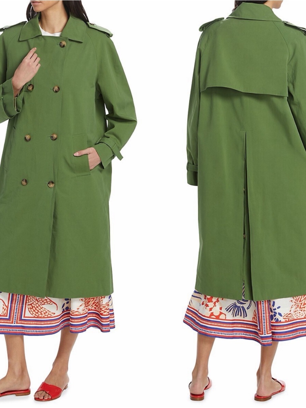 NWT Farm Rio Double Breasted Green Cotton Blend Trench Coat Size S - Picture 2 of 15